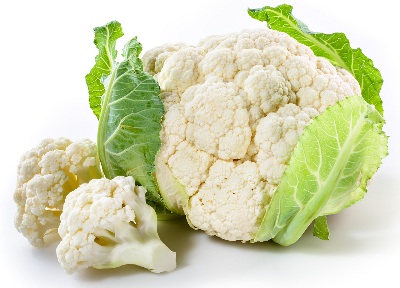 Fresh cauliflower with pieces isolated on white